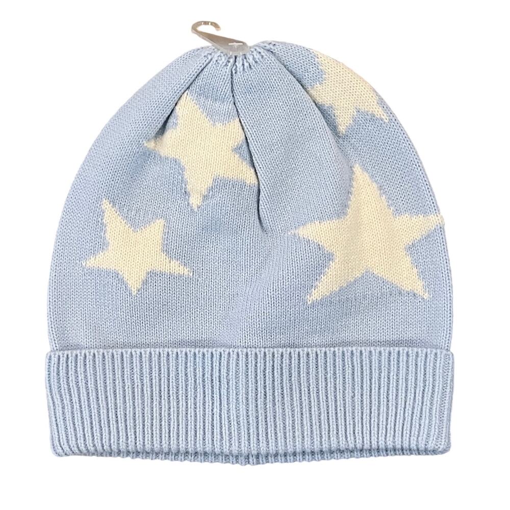 NWT  J. Crew Girls' Light Blue W/Stars Knit Hat/Beanie - SIZE S/M